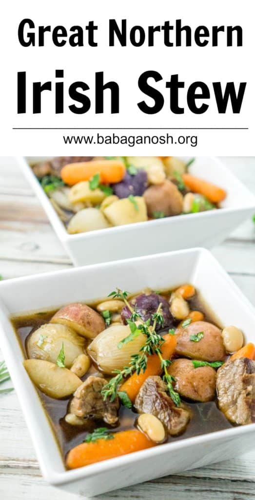 A fun twist on the Irish Stew, this Great Northern Irish Stew uses beans and baby vegetables to create a truly hearty, delicious, gourmet stew recipe!