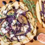 Caramelized Onion Fig and Goat Cheese Flatbread using the two-ingredient dough recipe - Babaganosh.org