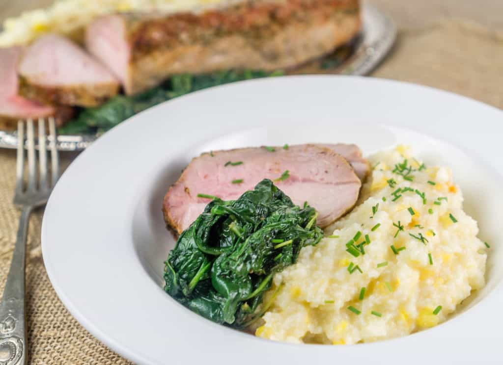 Roasted Pork Loin Dinner With Cheesy Grits And Sauteed Greens Babaganosh,Bbq Chicken Sides