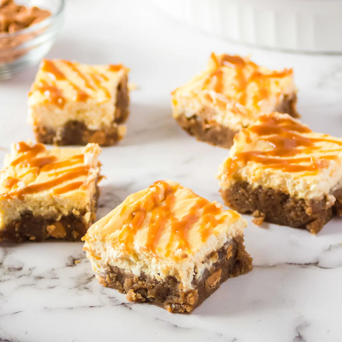 pieces of butterscotch blondies with cream cheese topping