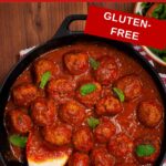Image with text: Moroccan meatballs in tomato sauce - gluten-free