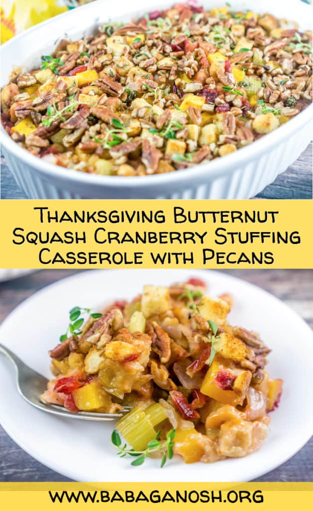 Thanksgiving Butternut Squash Cranberry Stuffing Casserole with Pecans