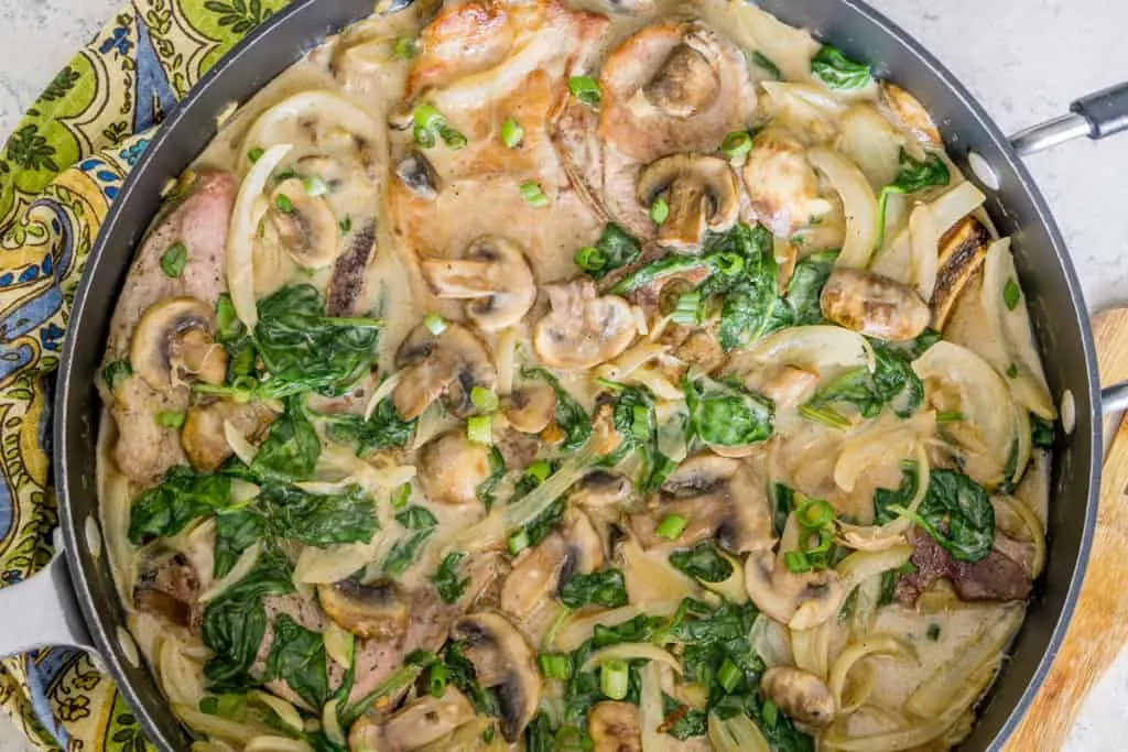 Pork Chops with Mushrooms and Spinach Skillet