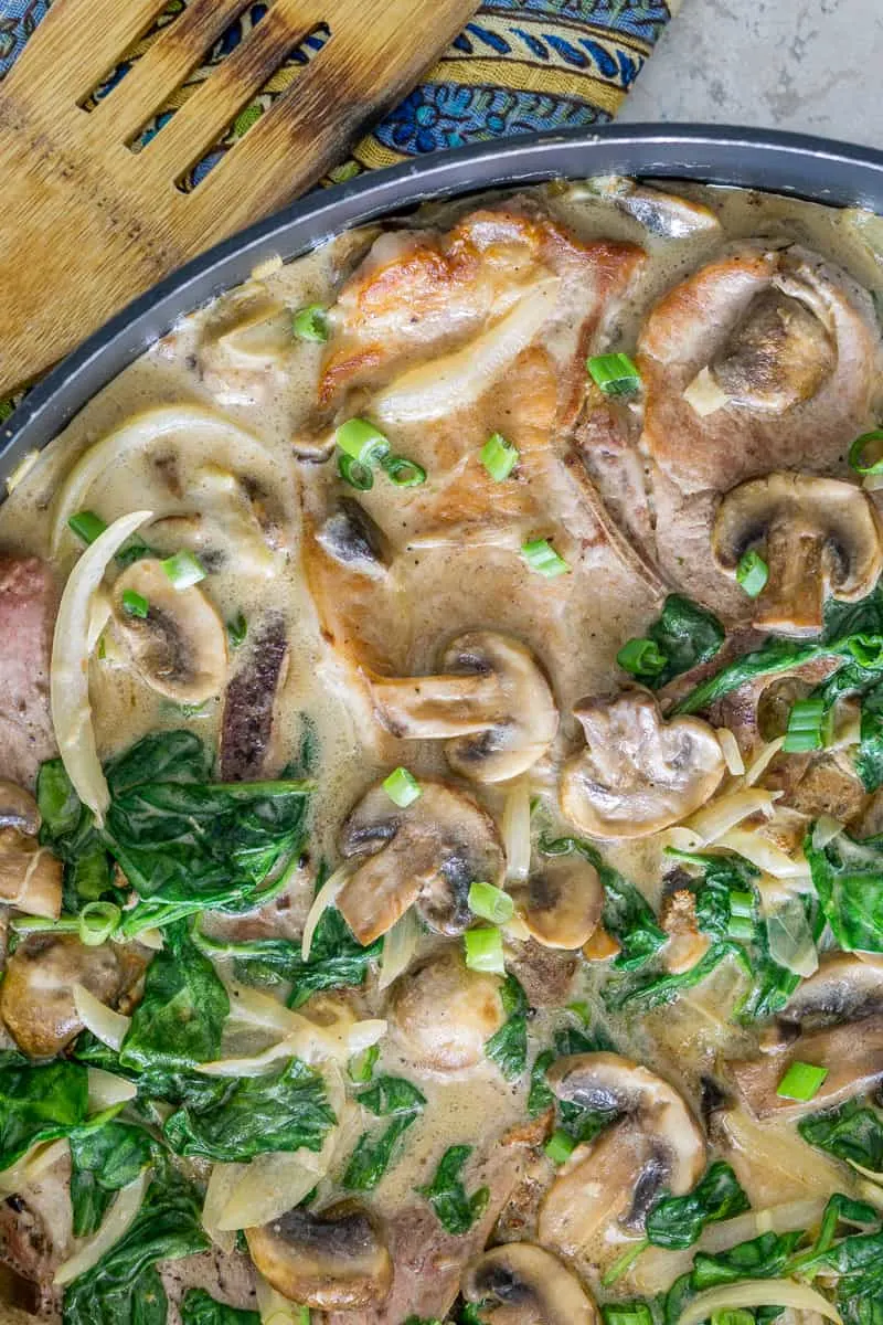 Creamy Mushroom Pork Chops with Spinach