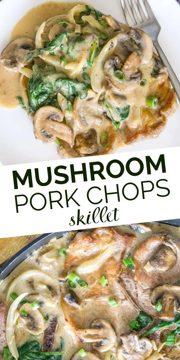 pork chops with mushrooms pinterest graphic