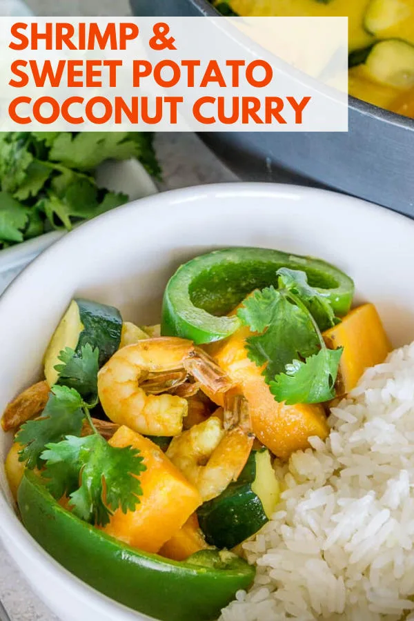 shrimp and sweet potato coconut curry pinterest graphic