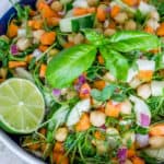 Chickpea and Pea Shoot Salad with Basil Lime Dressing