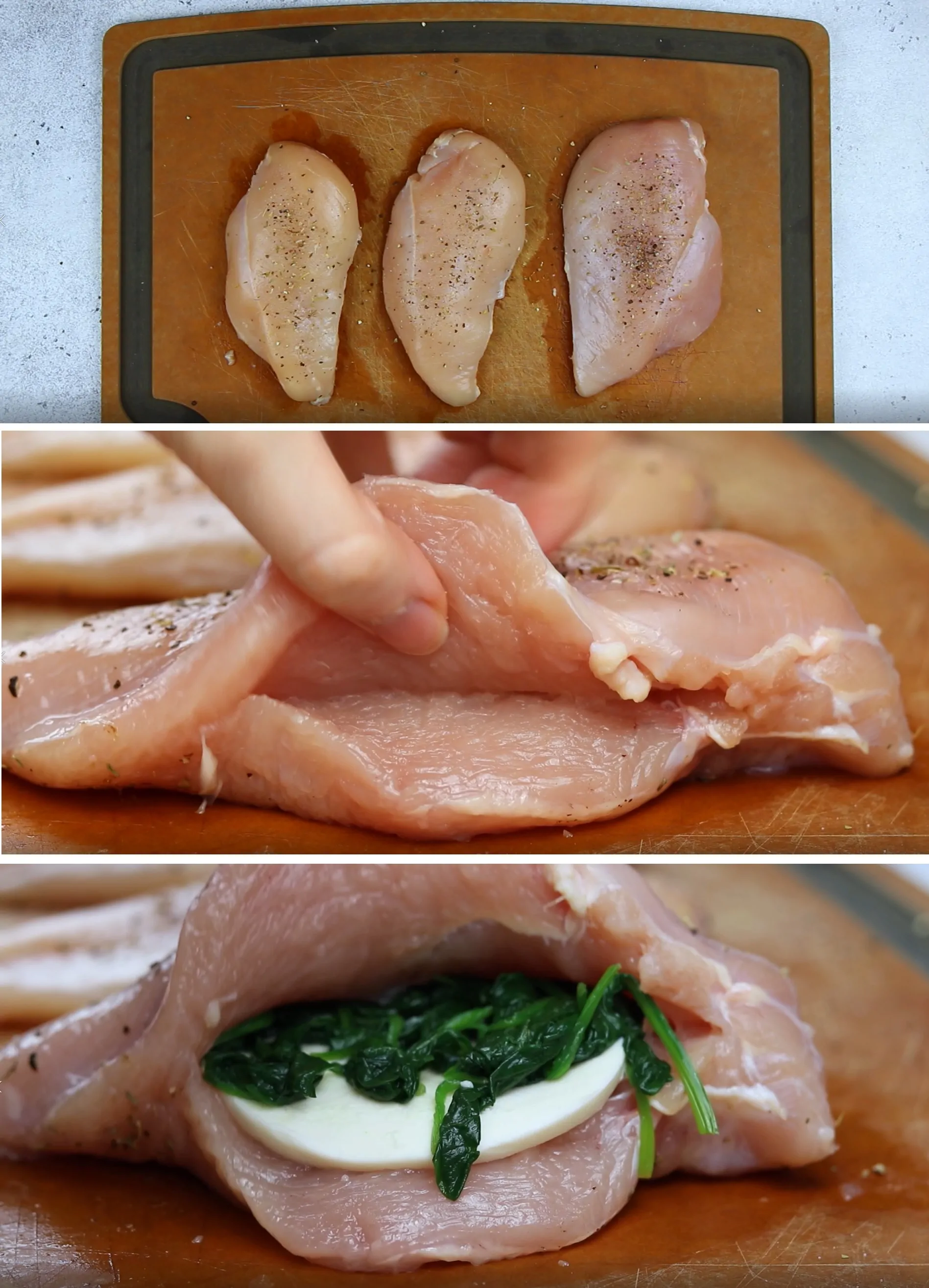 collage of images: how to stuff chicken breast