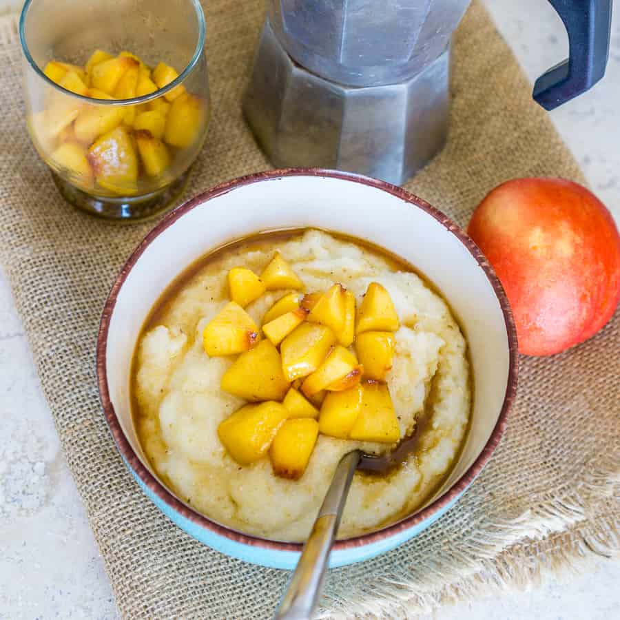 Grits for breakfast with Caramelized Peach topping