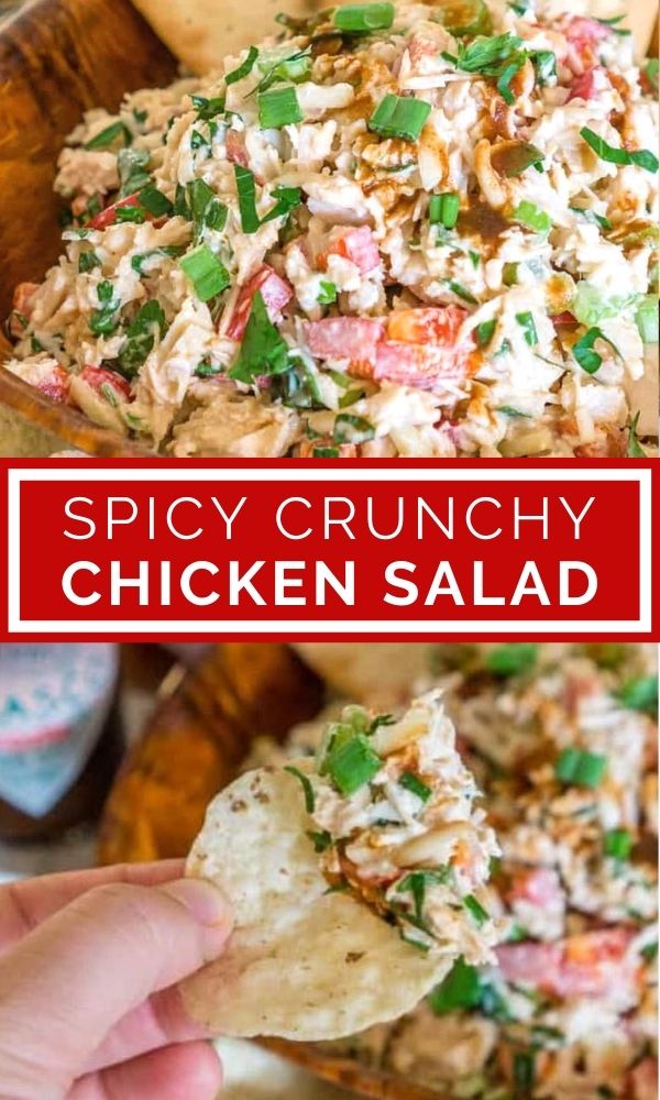 spicy crunchy chicken salad pinterest graphic collage of pictures