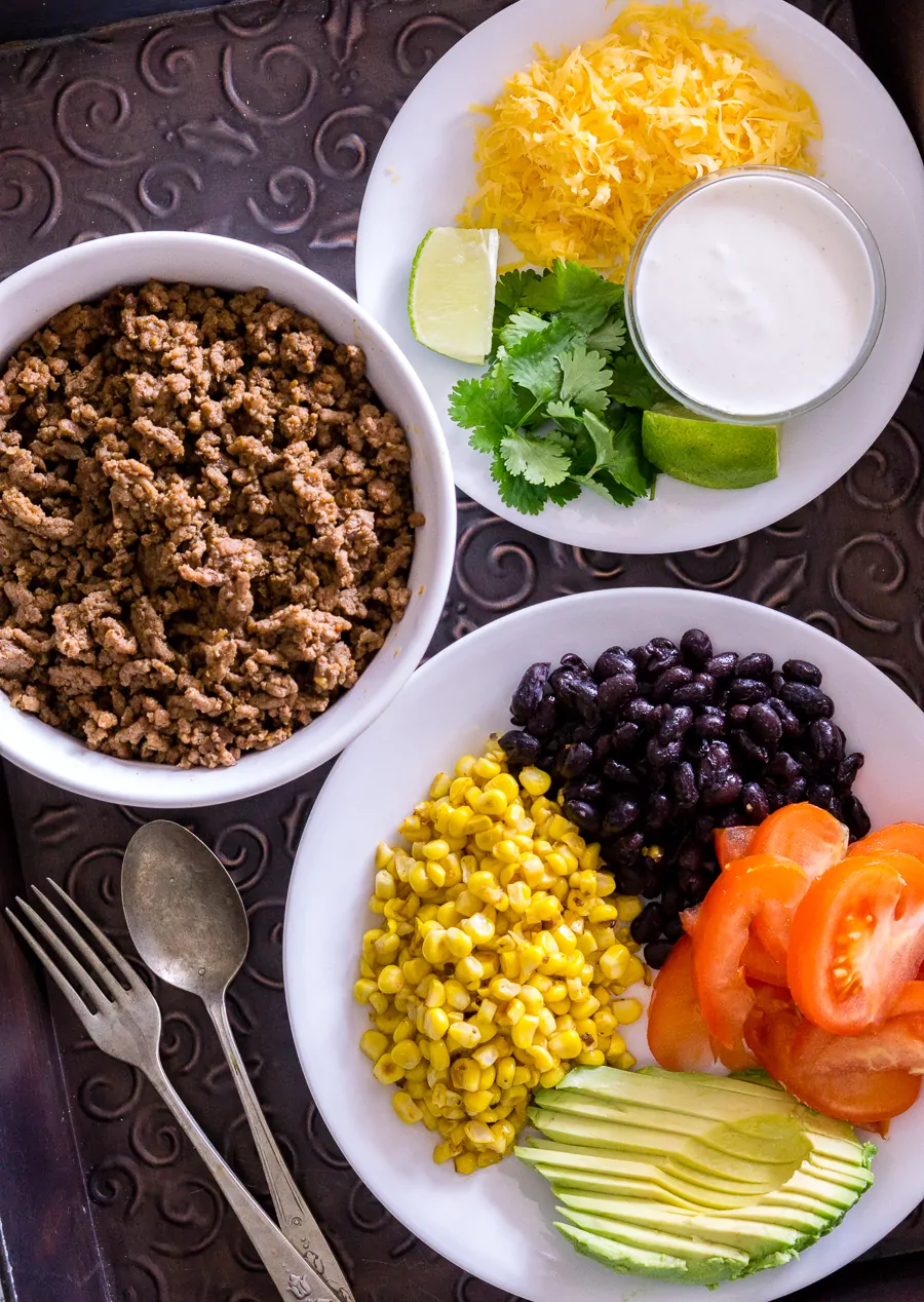 image of ingredients for a taco bowl