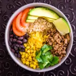 image of brown rice taco bowl