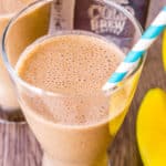 image of coffee breakfast smoothie in a glass with straw