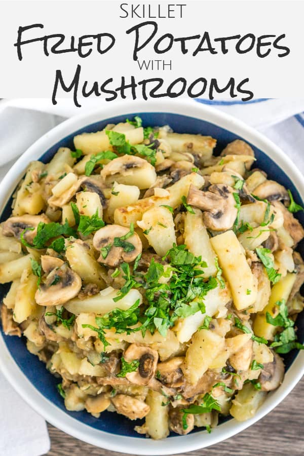 pinterest image of russian fried potatoes and mushrooms