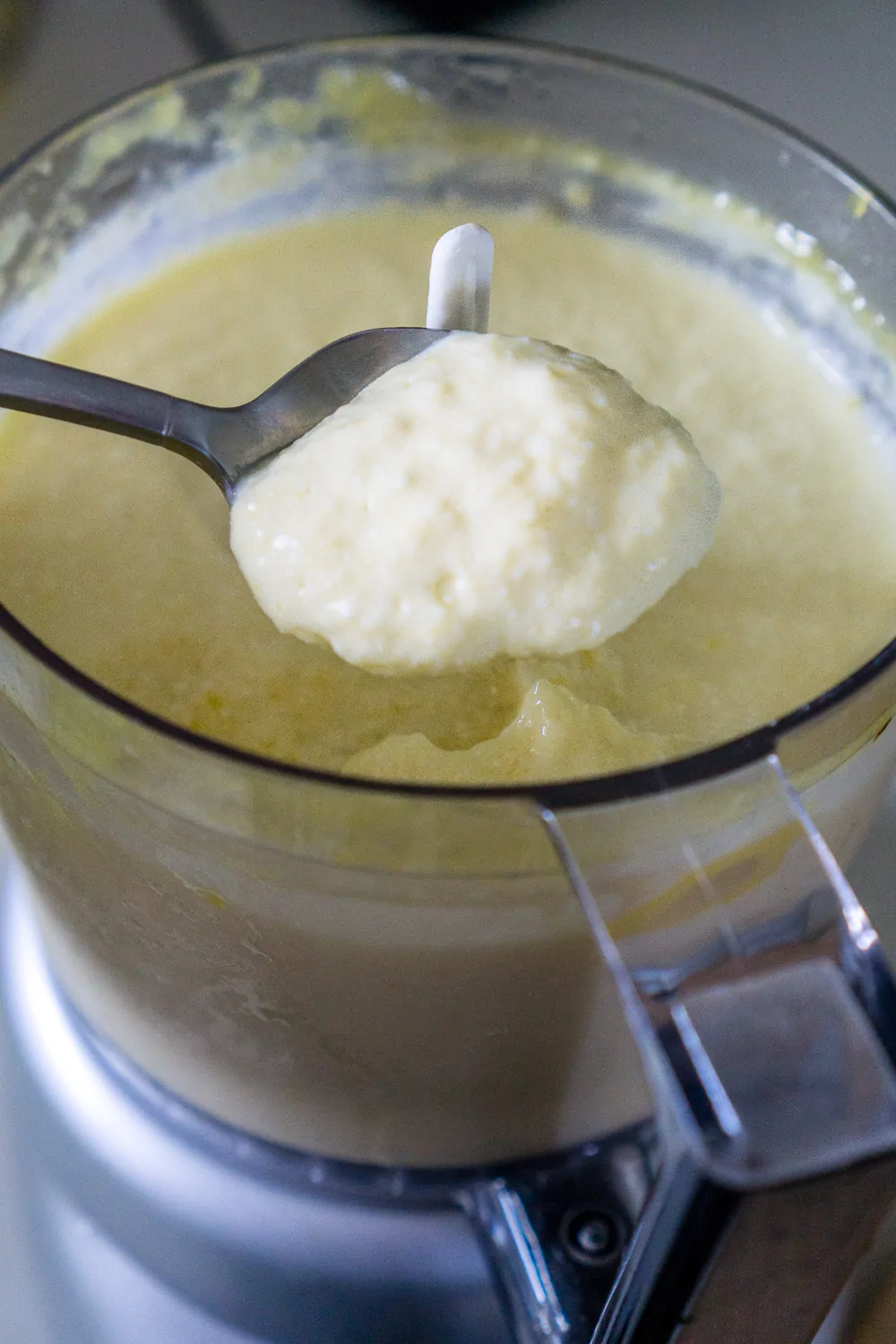 image of whipped mango cottage cheese in a blender