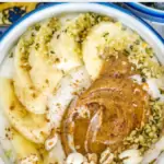pinterest image of whipped cottage cheese with almond butter