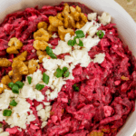 image of russian beet salad with feta and walnuts
