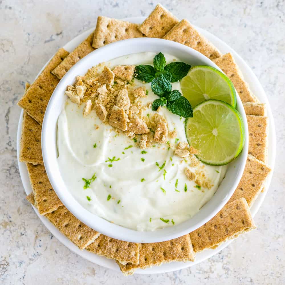 image of key lime pie cheesecake dip in a bowl