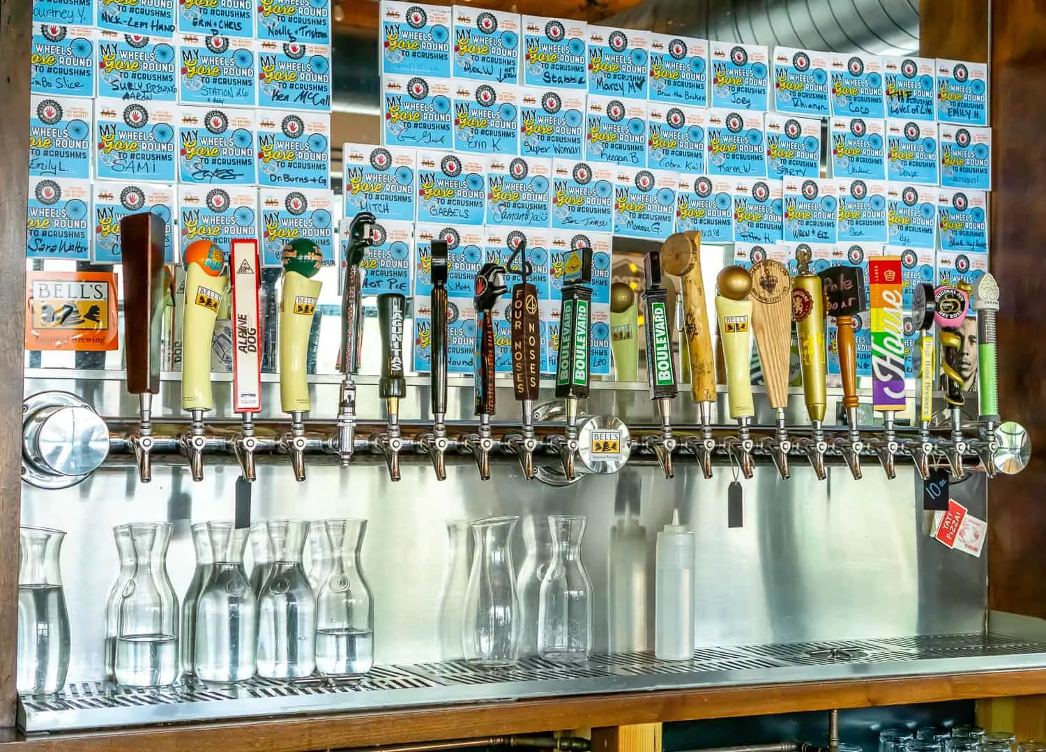 image of beers on tap at Blue Pan Pizza in Denver