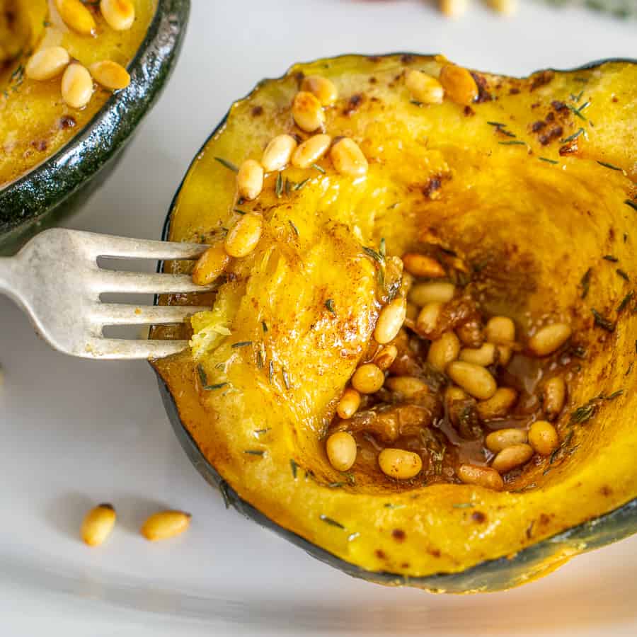 Honey Roasted Acorn Squash with Pine Nuts