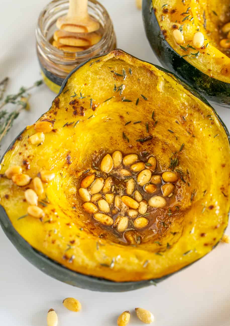 honey roasted acorn squash with pine nuts