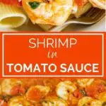 shrimp in tomato sauce pinterest graphic