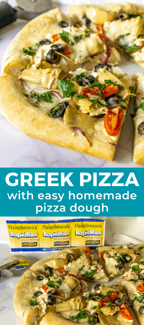 pinterest graphic for greek pizza recipe