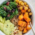 vegan buckwheat recipe with kale, chickpeas, and sweet potato