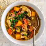 black bean sweet potato chicken stew in a bowl