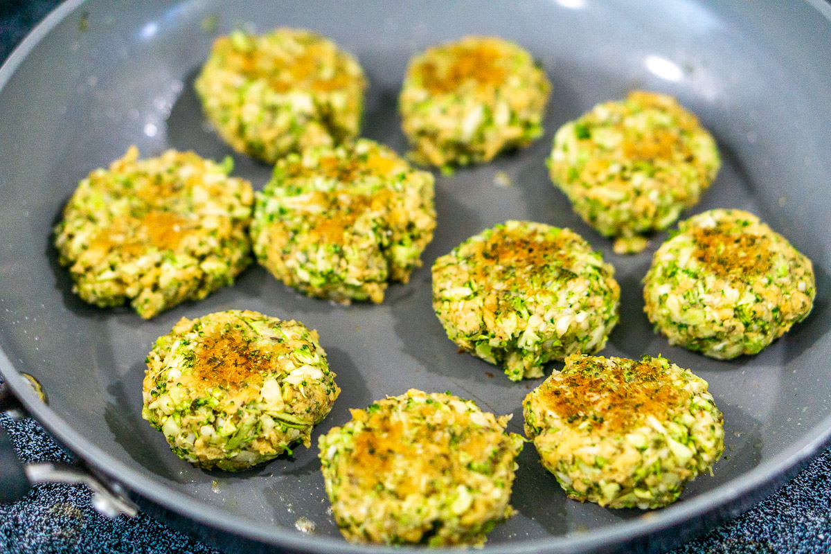 pan-frying broccoli meatballs