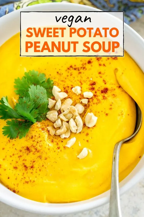 vegan sweet potato peanut soup pinterest graphic