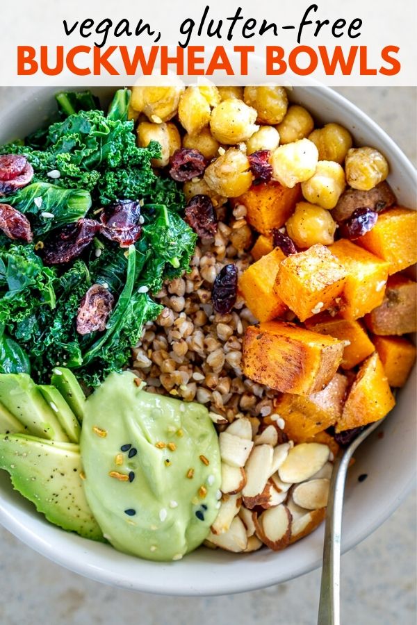 vegan buckwheat with roasted vegetables pinterest graphic