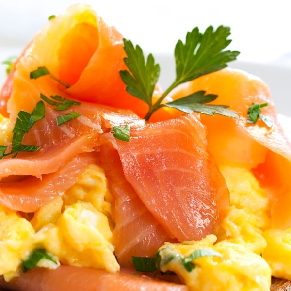 Smoked salmon with scrambled eggs
