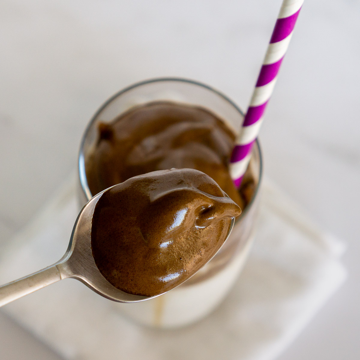 chocolate whipped coffee on a spoon