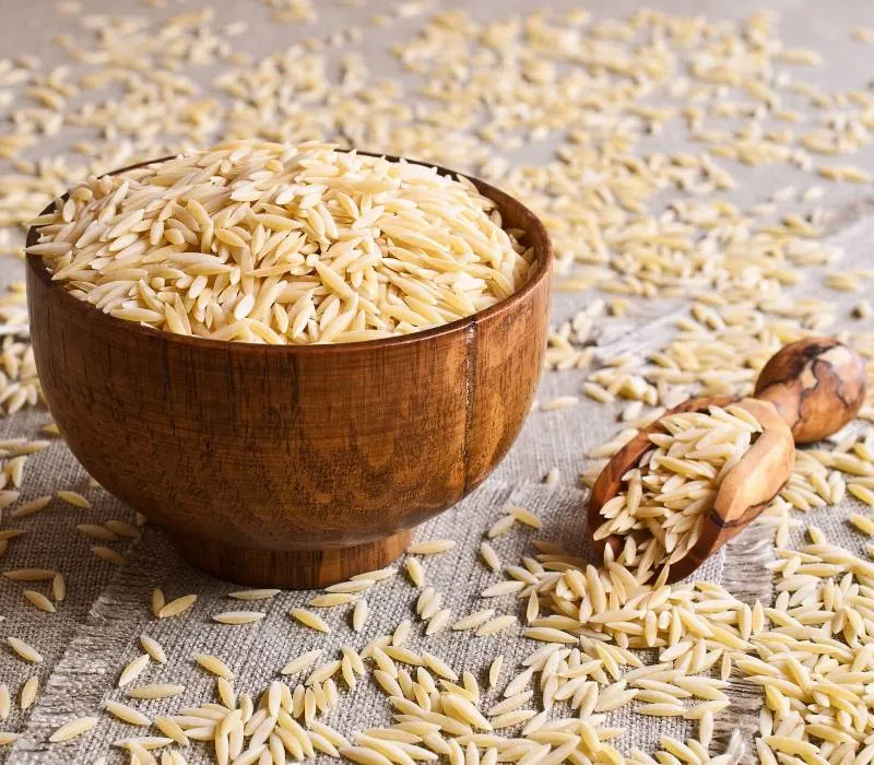 uncooked orzo pasta in a bowl