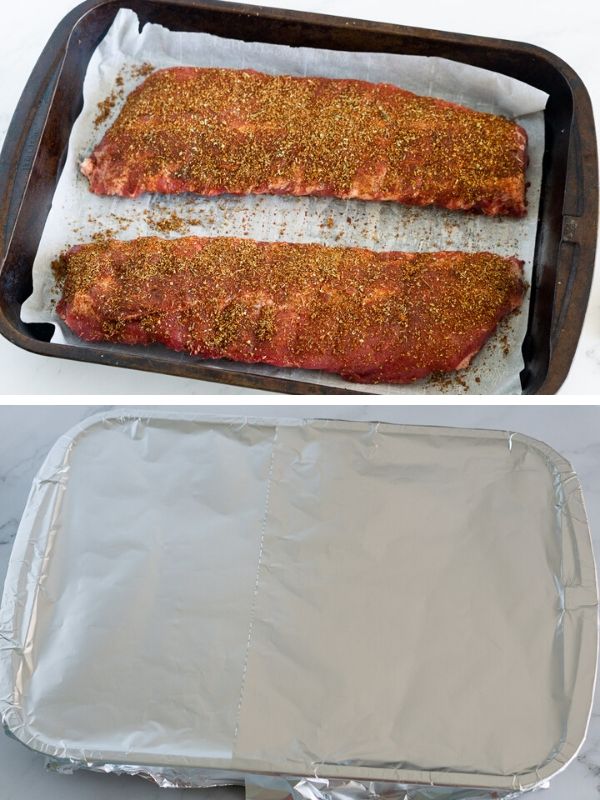 collage of how to make ribs in the oven