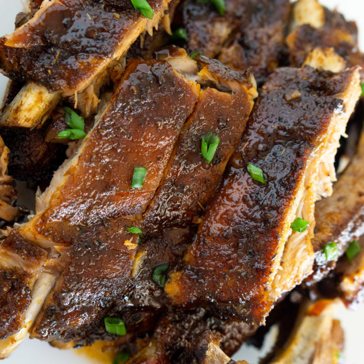 oven baked maple glazed ribs on a plate
