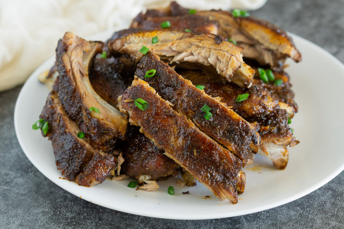 maple glazed ribs on a plate