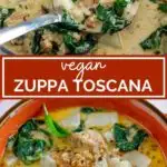 vegan sausage zuppa toscana pin graphic