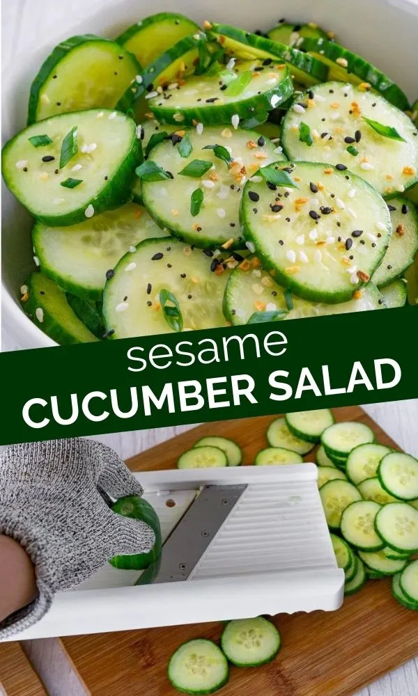 vegan cucumber salad with sesame oil pinterest graphic