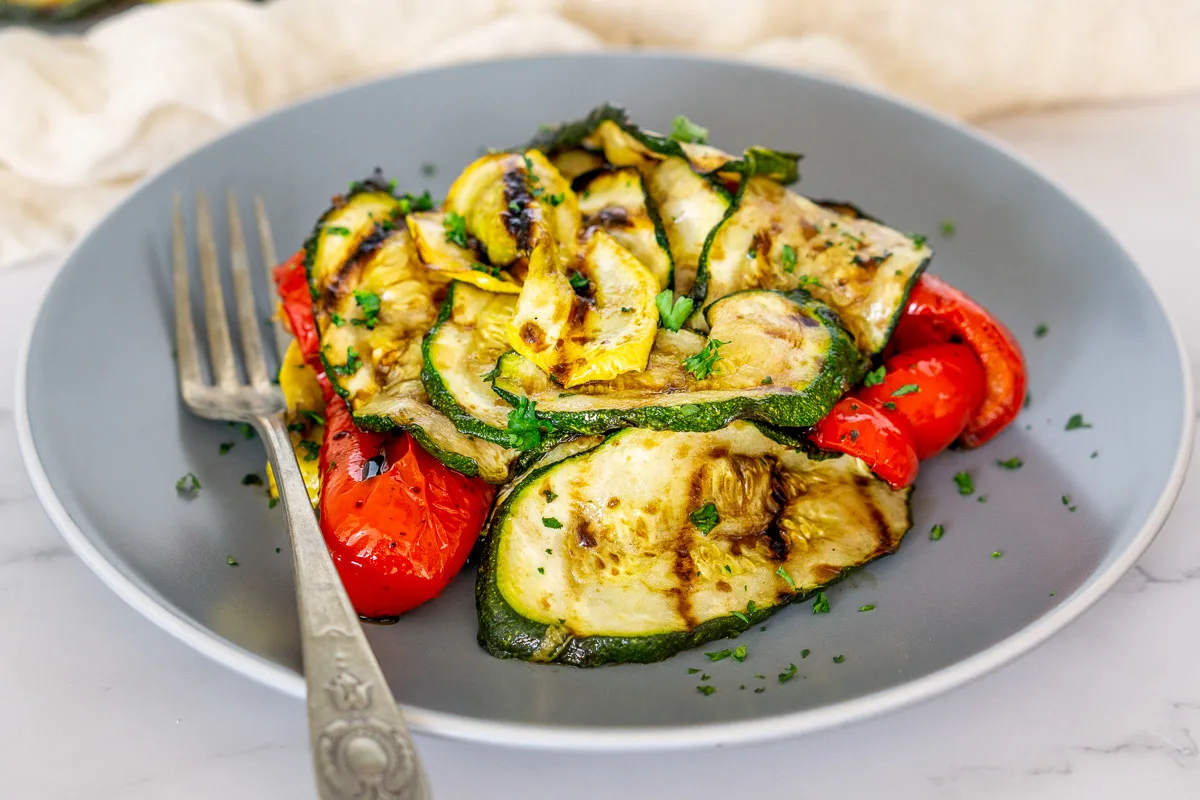 balsamic grilled vegetable salad on a plate