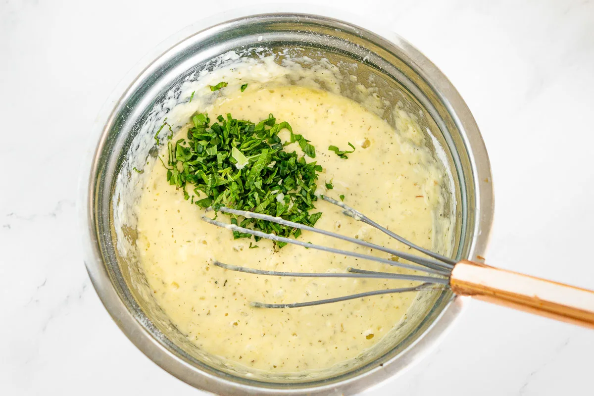 cabbage fritter batter in a bowl