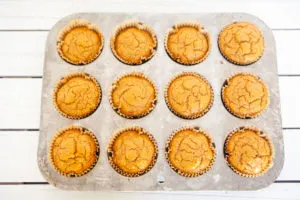 tray of pumpkin muffins from spice cake mix