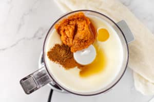 whipped cottage cheese, pumpkin puree, pumpkin spice, and maple syrup in a food processor