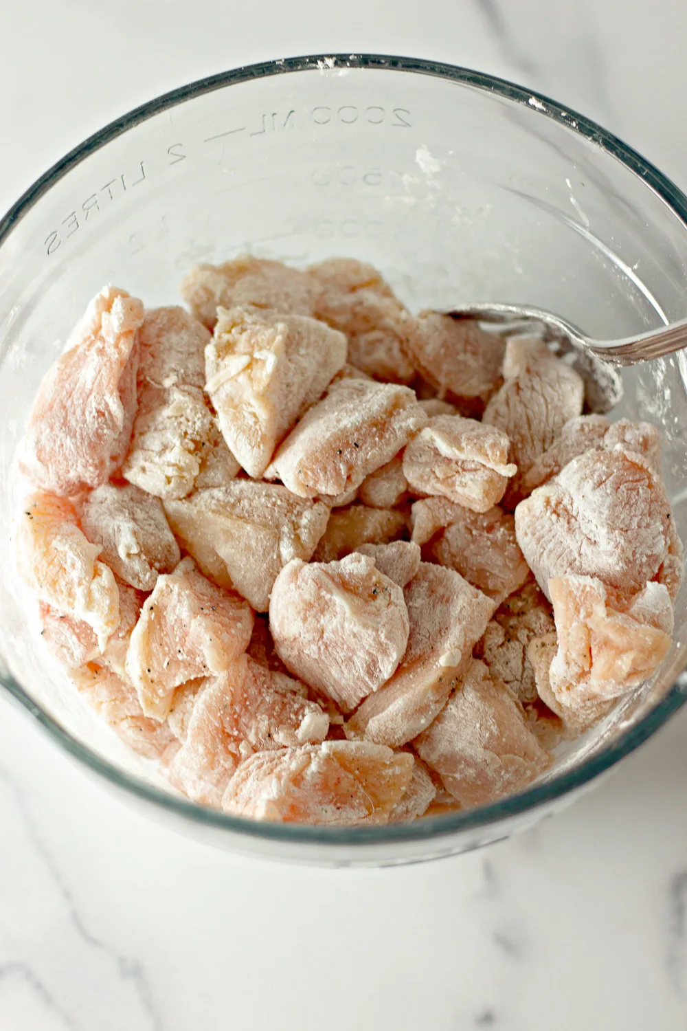 chicken breast pieces tossed with cornstarch and seasonings