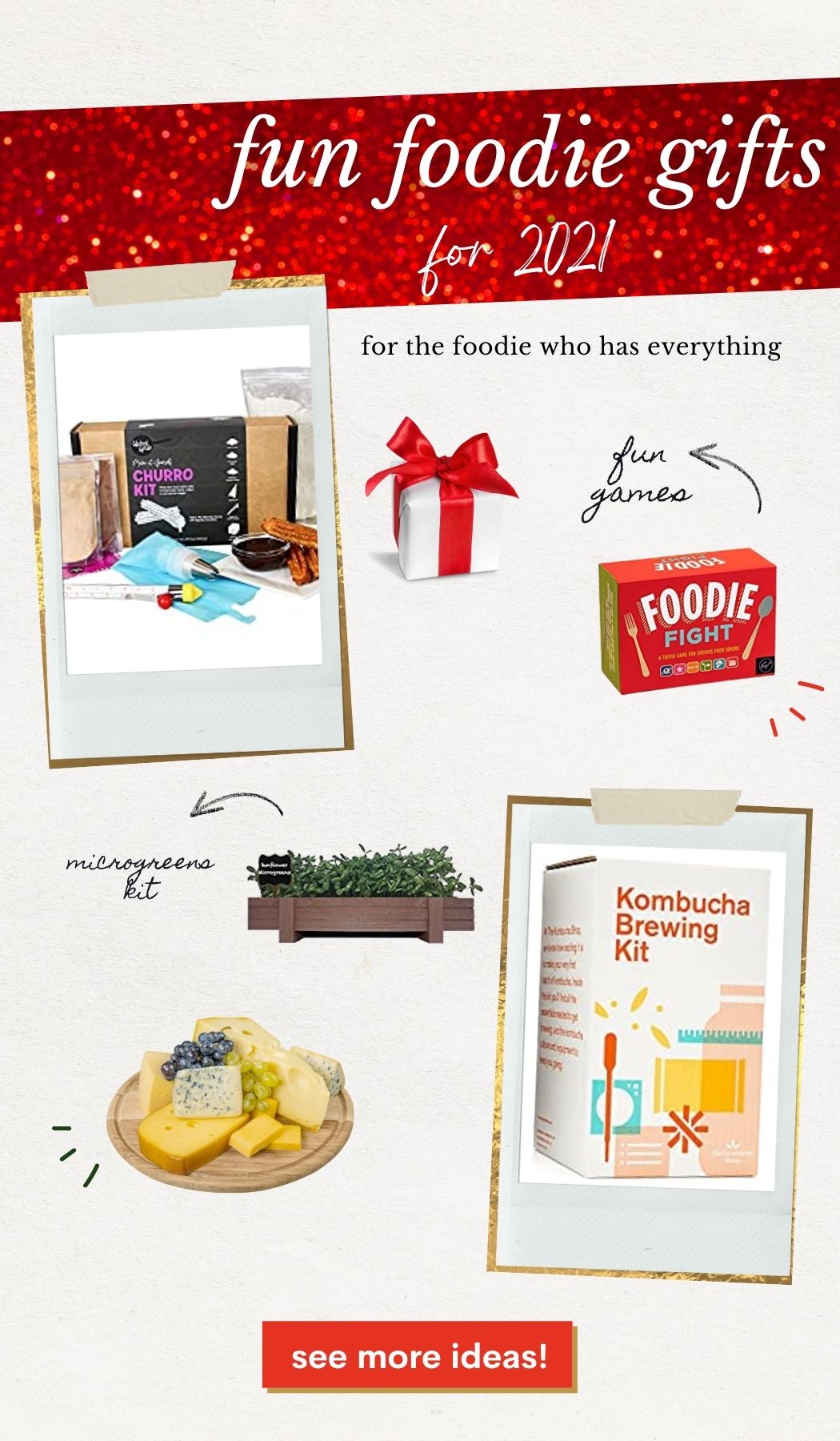 Pinnable image with text: Fun foodie gifts for 2021.