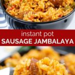 pinnable image for instant pot sausage jambalaya