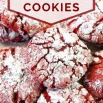 pinnable image of red velvet crinkle cookies