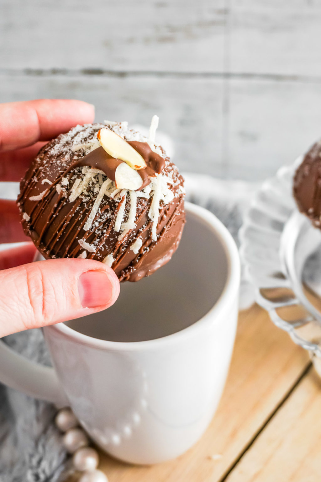 Almond Joy Hot Chocolate Bombs with Marshmallows Babaganosh