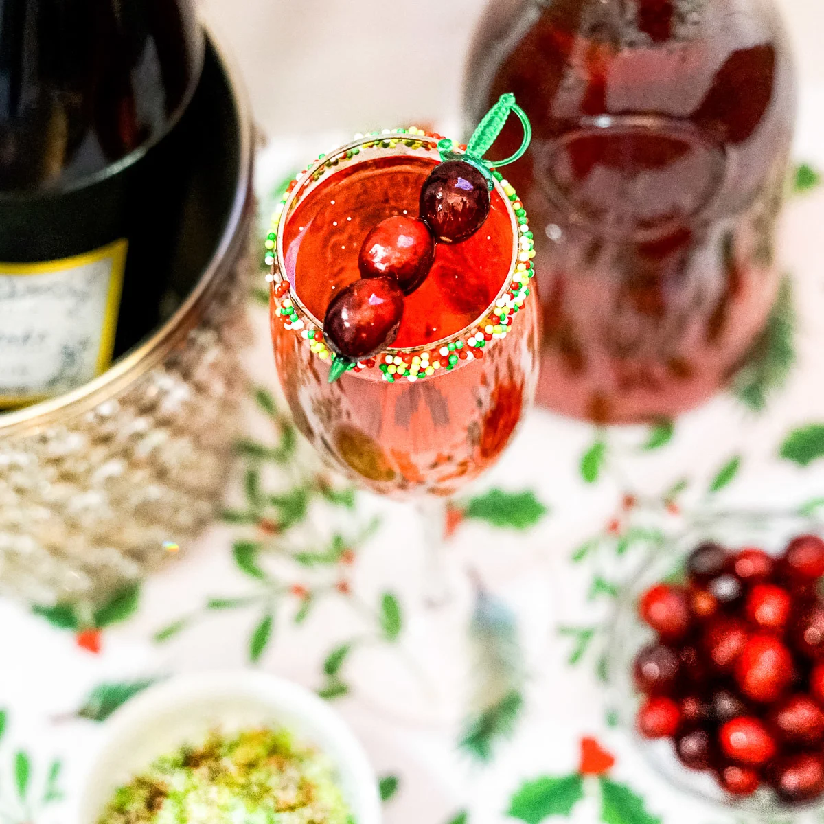 Cranberry Prosecco Mimosa garnished with fresh cranberries